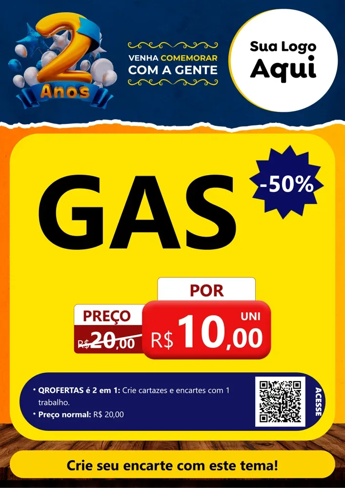 Modelo de Cartaz para Cartaz A4 Vertical com o tema Aniversário de 2 anos para Água e gás