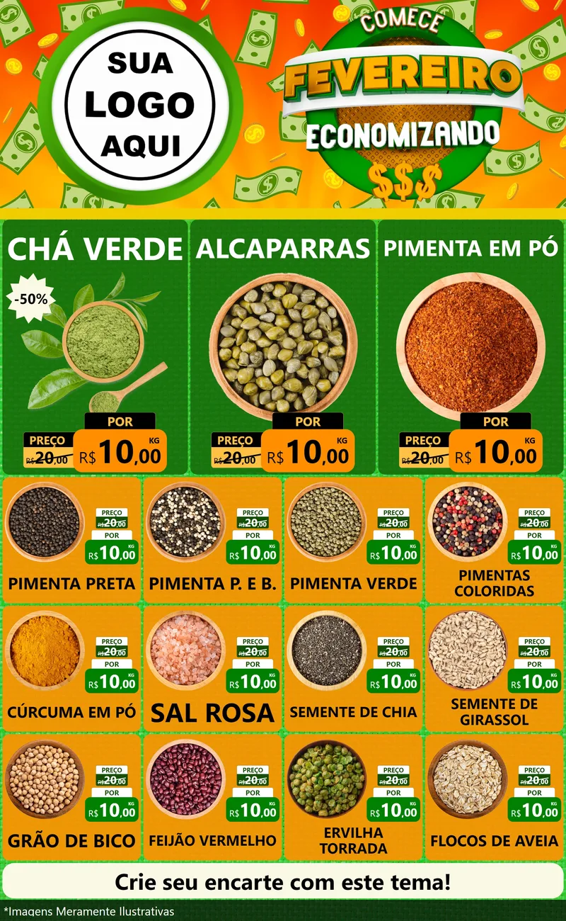 Modelo de Encarte para Encarte Grande com o tema Comece Fevereiro Economizando para Produtos Naturais