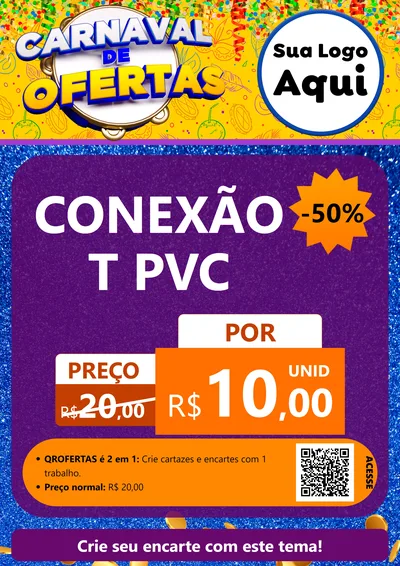 Modelo de Cartaz para Cartaz A4 Vertical com o tema Carnaval de Ofertas para Tubos e conexões