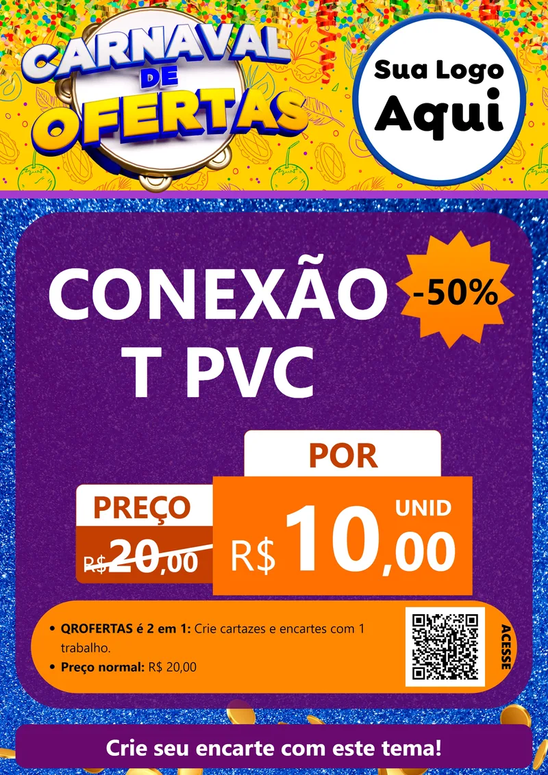 Modelo de Cartaz para Cartaz A4 Vertical com o tema Carnaval de Ofertas para Tubos e conexões