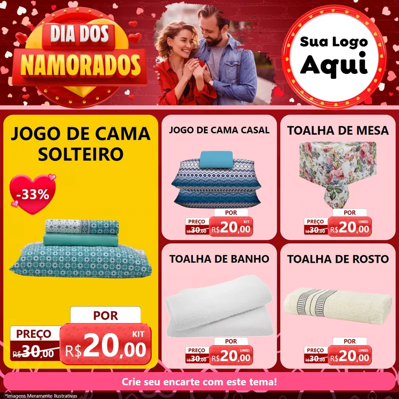 Modelo de Rede Social para Feed Facebook com o tema Dia Dos Namorados para Cama, Mesa e Banho