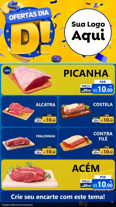 Modelo de TV para TV Vertical com o tema Ofertas Dia D para Açougue