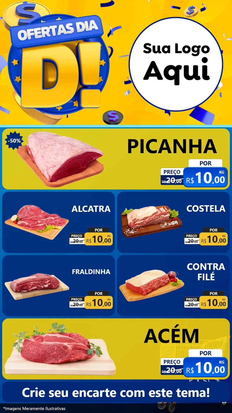 Modelo de TV para TV Vertical com o tema Ofertas Dia D para Açougue