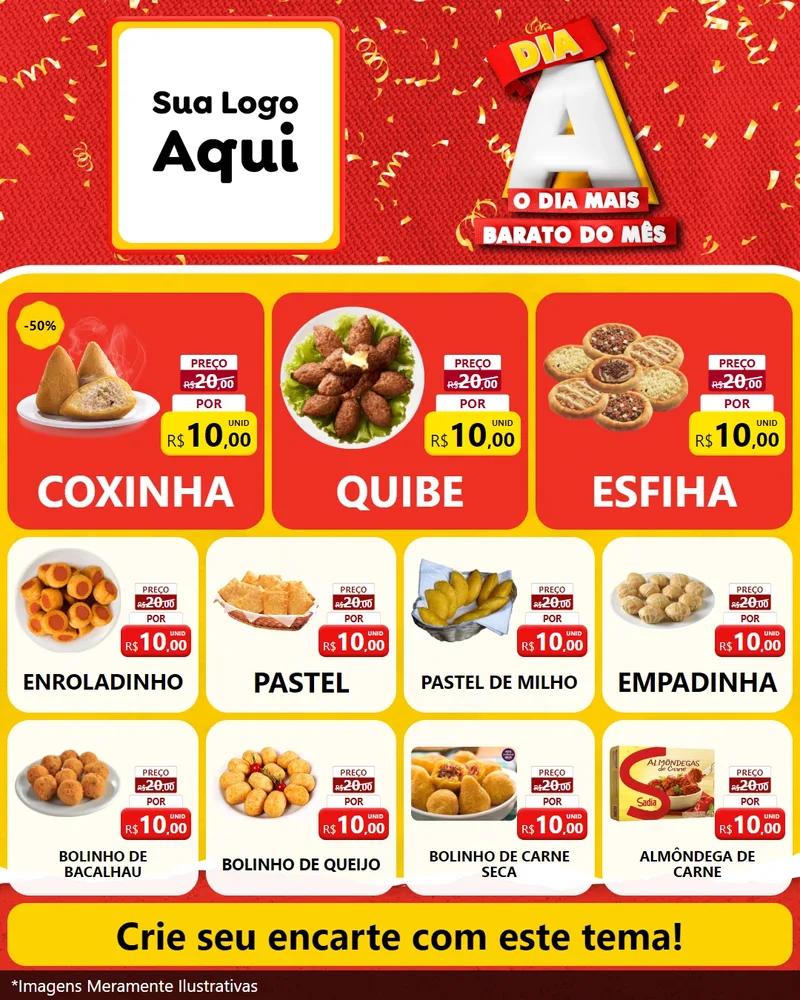 Modelo de Rede Social para Feed Instagram com o tema Dia A o Dia Mais Barato do Mês para Salgadaria