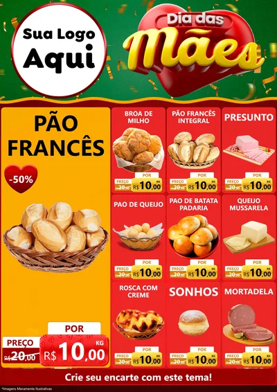 Modelo de Encarte para Encarte A4 Vertical com o tema Dia das Mães para Padaria