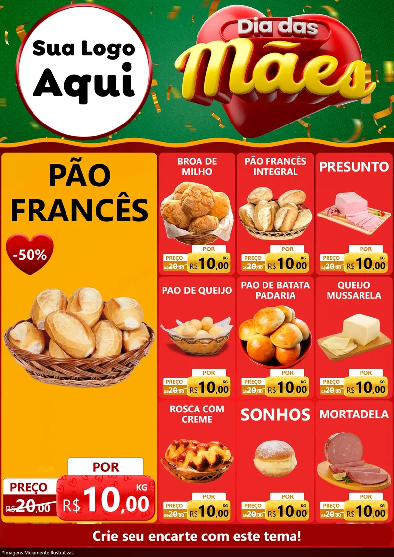 Modelo de Encarte para Encarte A4 Vertical com o tema Dia das Mães para Padaria