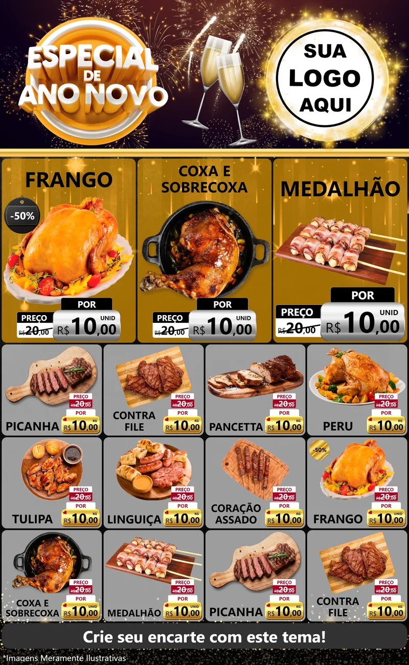 Modelo de Encarte para Encarte Grande com o tema Especial de Ano Novo para Assados