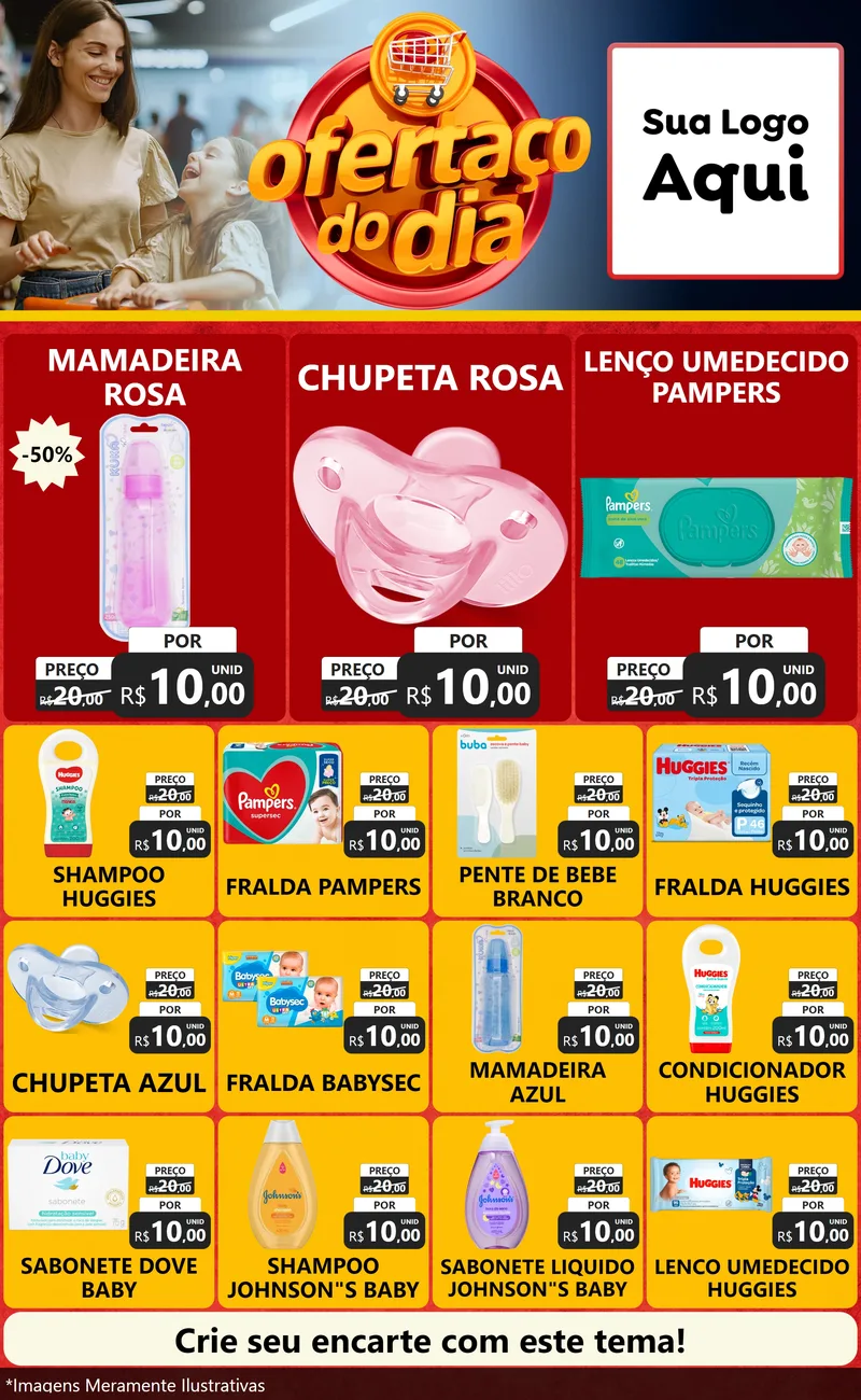 Modelo de Encarte para Encarte Grande com o tema Ofertaço Do Dia para Bebês