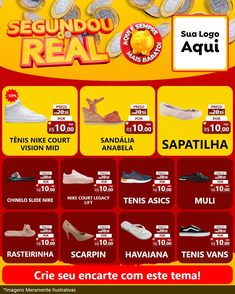 Modelo de Rede Social para Feed Instagram com o tema Segundou do Real para Calçados