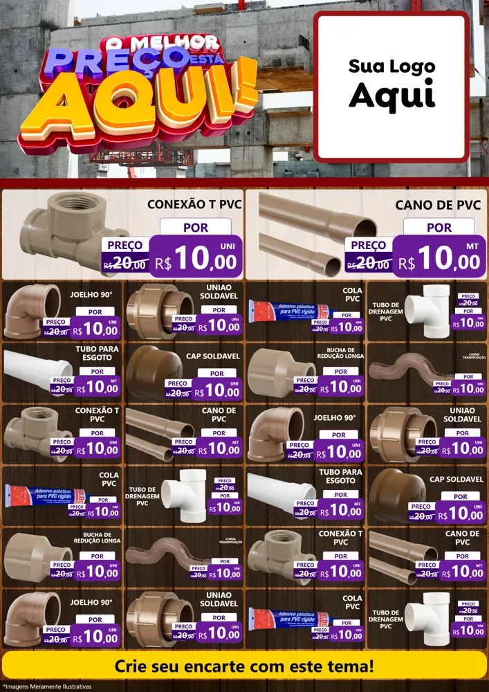 Modelo de Encarte para Encarte A4 Vertical com o tema O Melhor Preço Está Aqui - Construção para Tubos e conexões