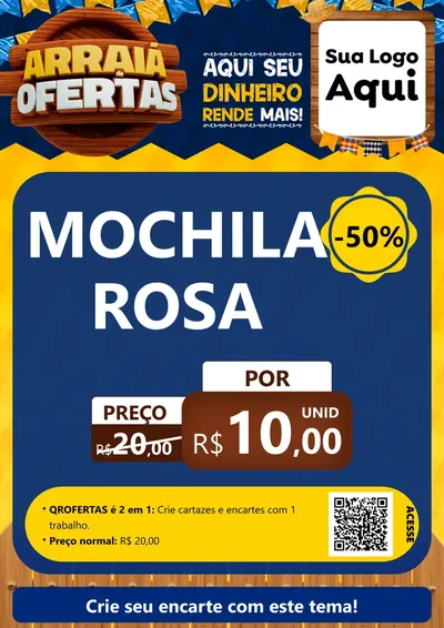 Modelo de Cartaz para Cartaz A4 Vertical com o tema Arraiá de Ofertas - Junina para Papelaria