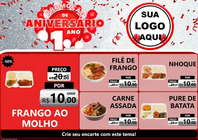 Modelo de Encarte para Encarte A4 Horizontal com o tema Promoção de Aniversário - 1 Ano para Restaurante