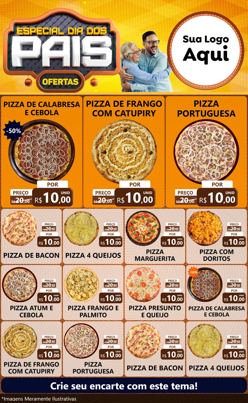 Modelo de Encarte para Encarte Grande com o tema Especial Dia dos Pais para Pizzaria