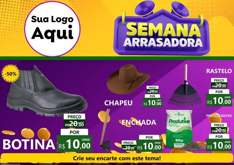 Modelo de Encarte para Encarte A4 Horizontal com o tema Semana Arrasadora para Agropecuária