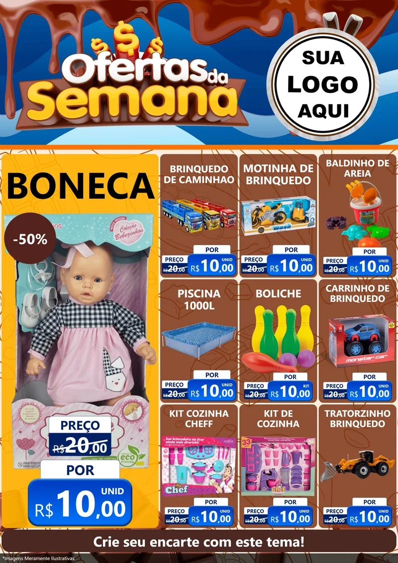 Modelo de Encarte para Encarte A4 Vertical com o tema Ofertas da Semana - Páscoa para Brinquedos