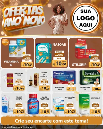 Modelo de Rede Social para Feed Instagram com o tema Ofertas de Ano Novo para Farmácia