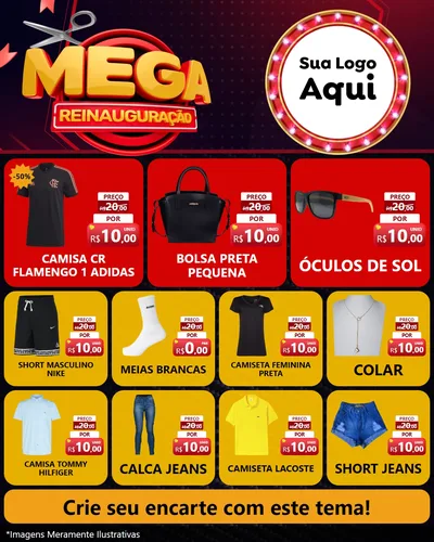 Modelo de Rede Social para Feed Instagram com o tema Mega Reinauguração para Roupas e acessórios
