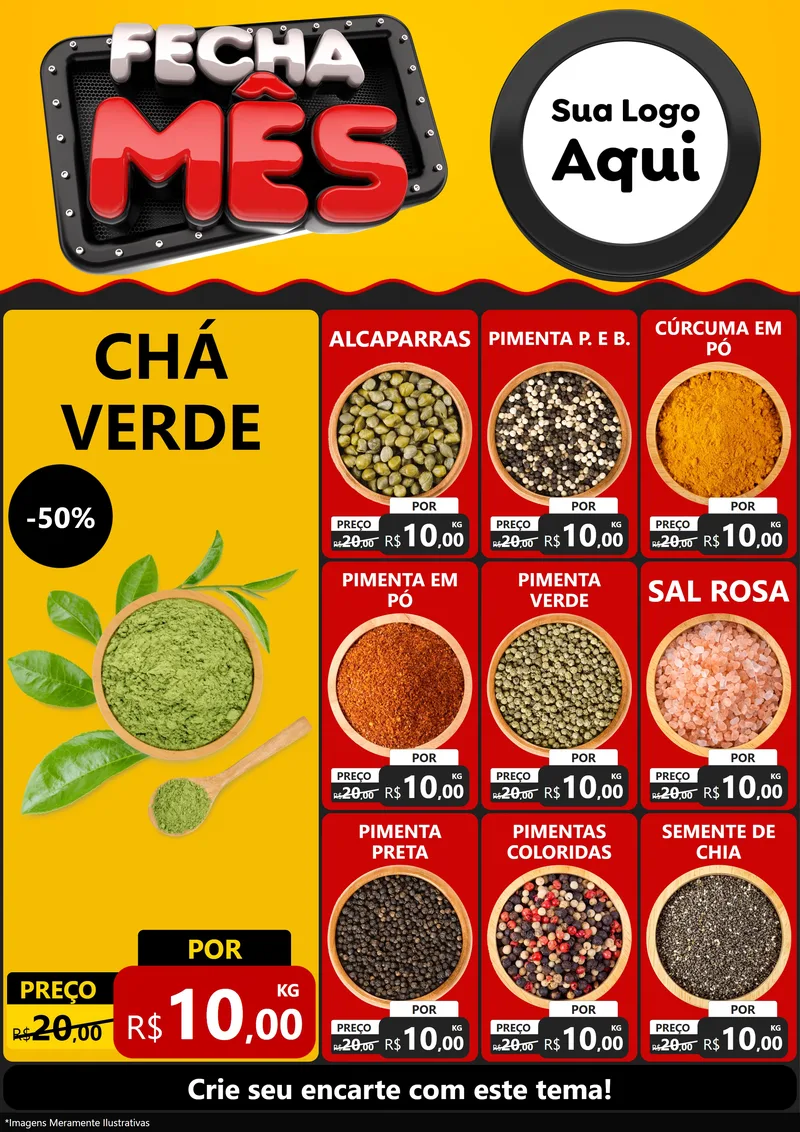 Modelo de Encarte para Encarte A4 Vertical com o tema Fecha Mês para Produtos Naturais