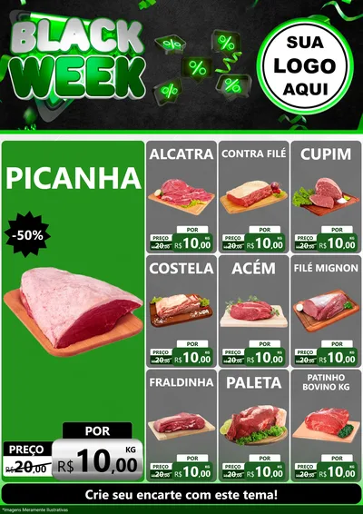 Modelo de Encarte para Encarte A4 Vertical com o tema Black Week para Açougue