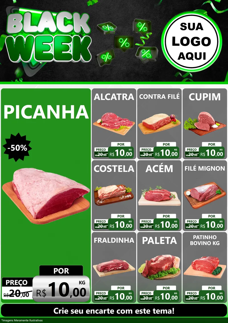 Modelo de Encarte para Encarte A4 Vertical com o tema Black Week para Açougue