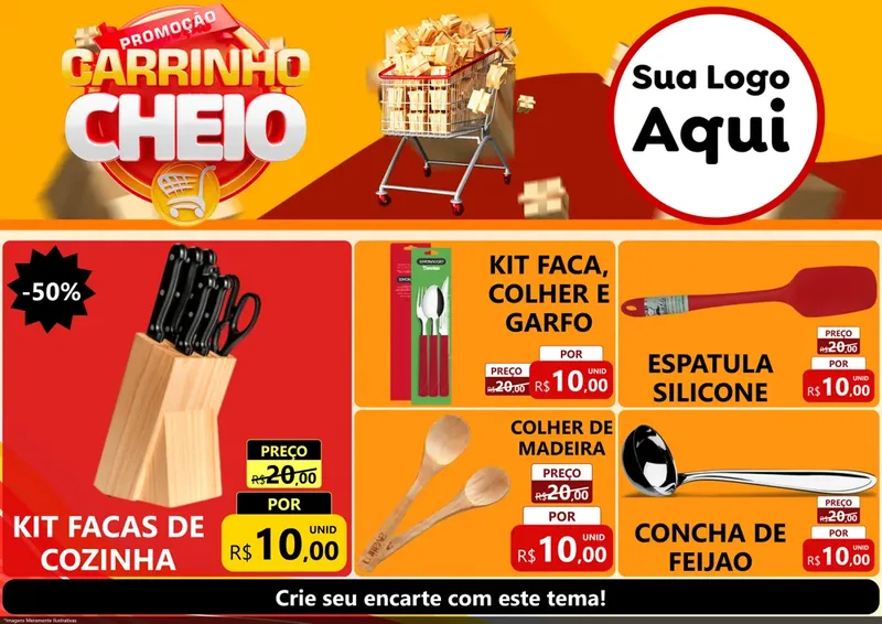 Modelo de Encarte para Encarte A4 Horizontal com o tema Promoção carrinho cheio para Utilidades Domésticas