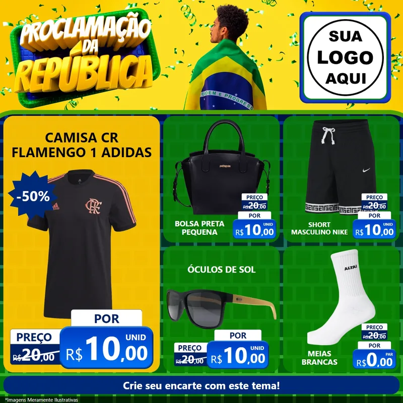 Modelo de Rede Social para Feed Facebook com o tema Proclamação da República para Roupas e acessórios