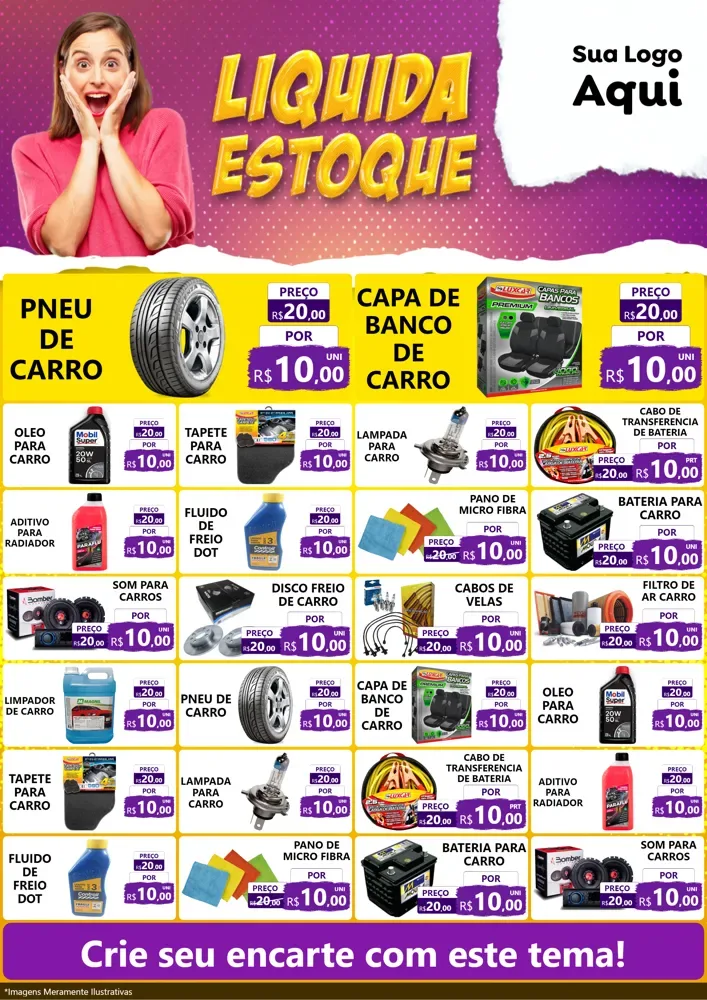 Modelo de Encarte para Encarte A4 Vertical com o tema Liquida estoque para Auto peças