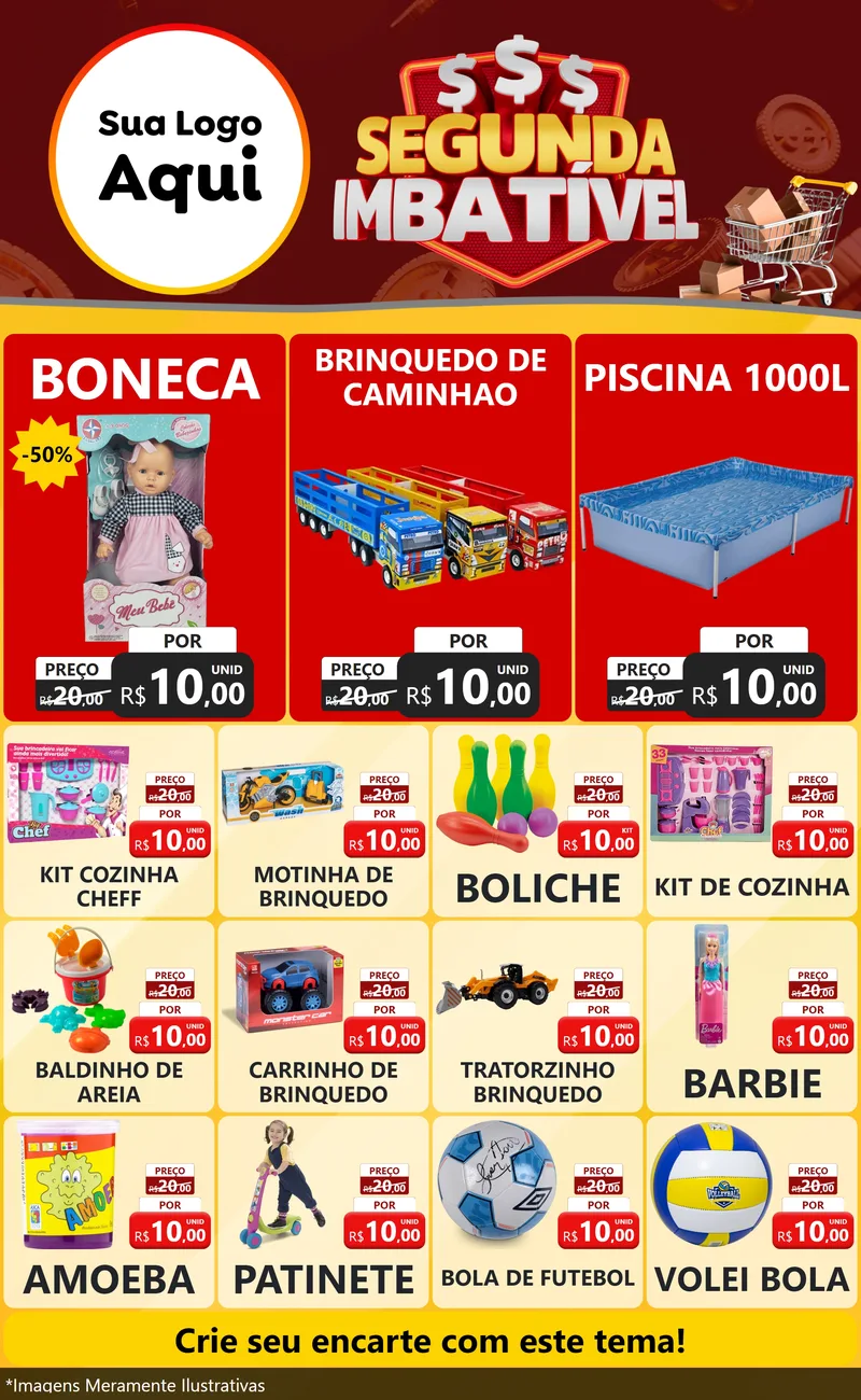 Modelo de Encarte para Encarte Grande com o tema Segunda Imbatível para Brinquedos