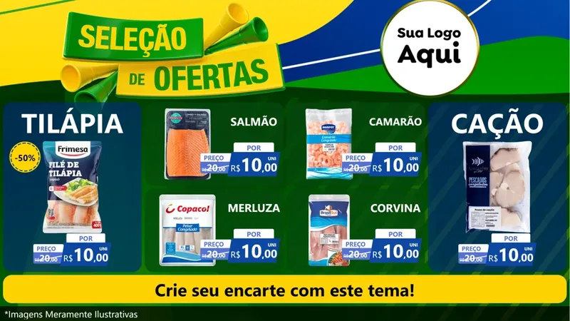Modelo de TV para TV Horizontal com o tema Seleção de Ofertas - Copa para Peixaria