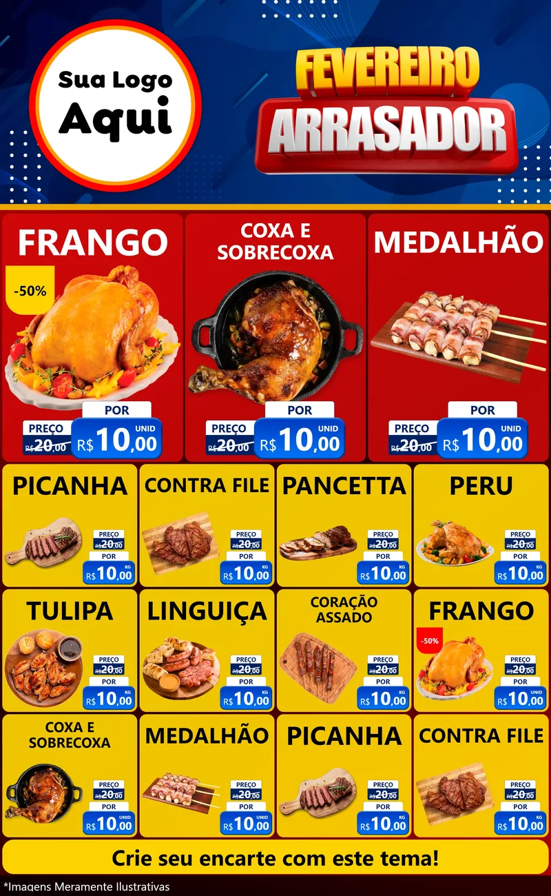 Modelo de Encarte para Encarte Grande com o tema Fevereiro Arrasador para Assados