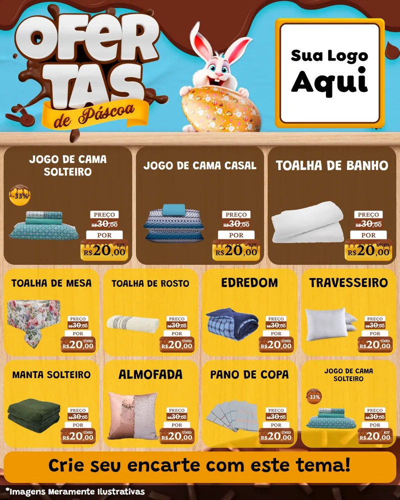 Modelo de Rede Social para Feed Instagram com o tema Ofertas de Páscoa para Cama, Mesa e Banho