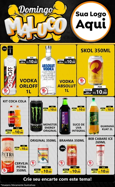 Modelo de Encarte para Encarte Grande com o tema Domingo Maluco para Distribuidora de bebidas