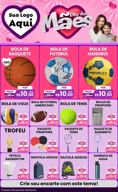 Modelo de Encarte para Encarte Grande com o tema Dia das Mães para Artigos Esportivos
