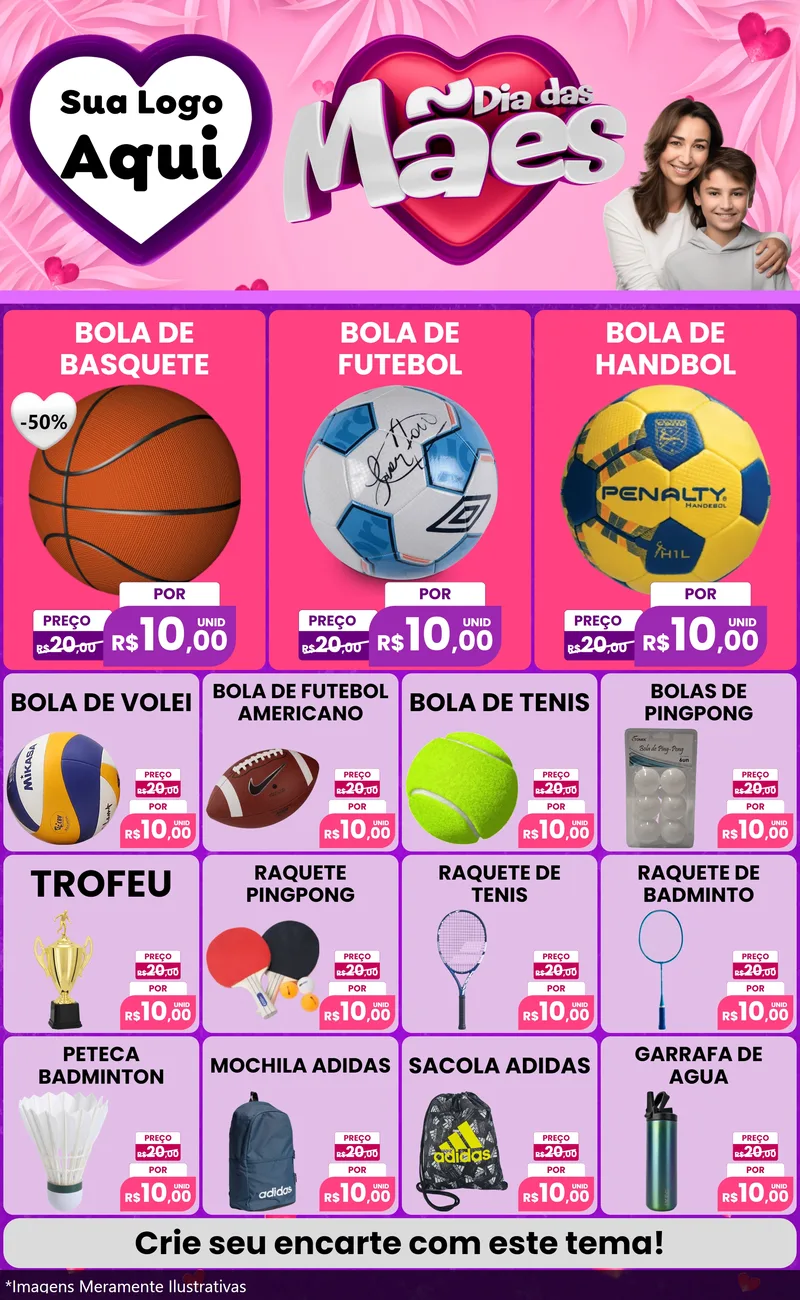Modelo de Encarte para Encarte Grande com o tema Dia das Mães para Artigos Esportivos
