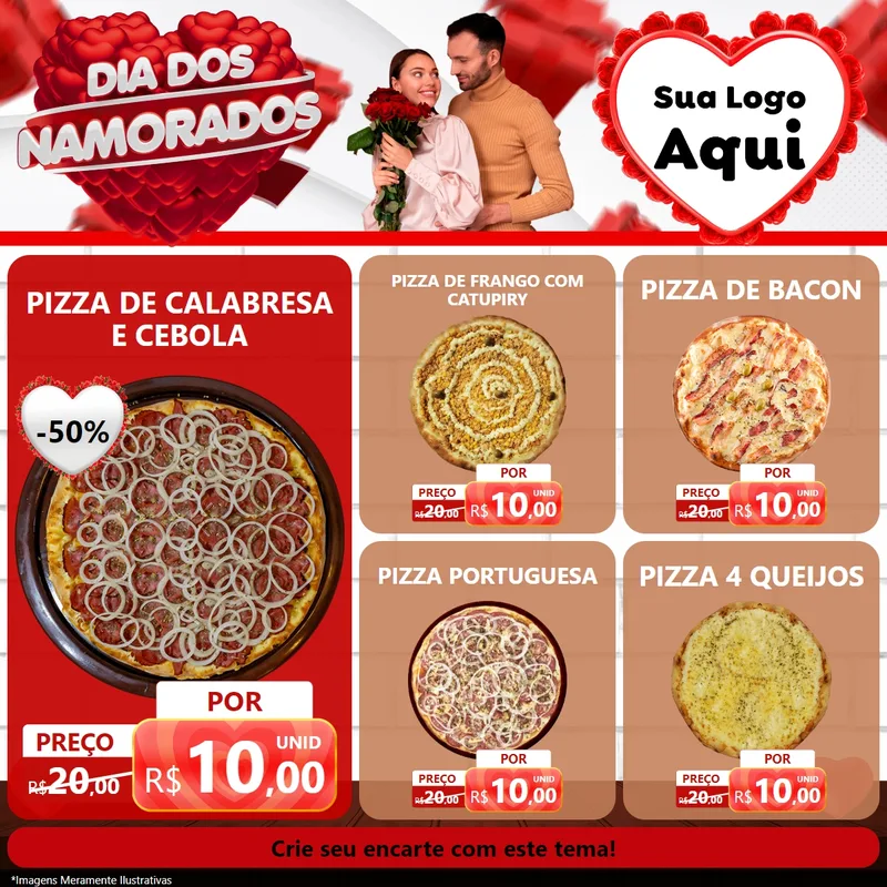 Modelo de Rede Social para Feed Facebook com o tema Dia dos Namorados para Pizzaria