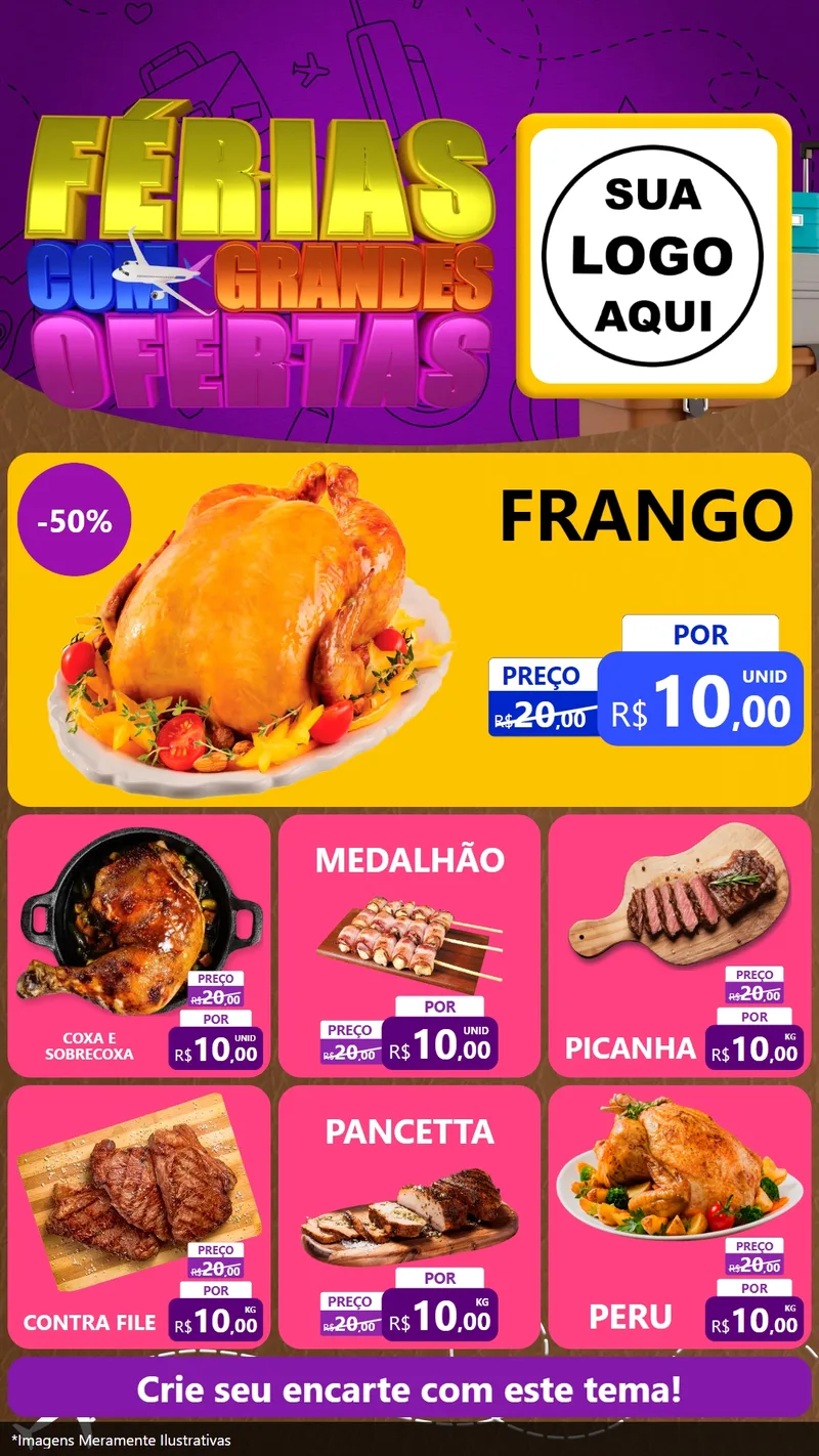 Modelo de Rede Social para Stories com o tema Férias com Grandes Ofertas para Assados