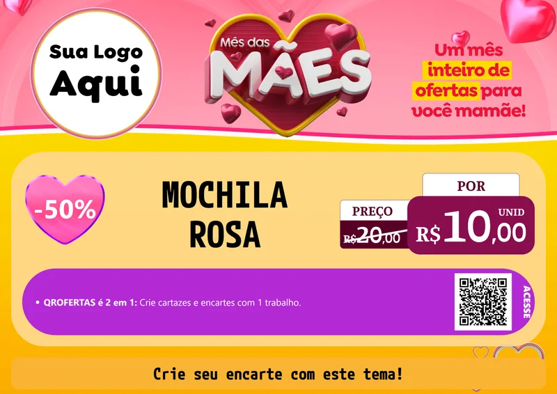 Modelo de Cartaz para Cartaz A4 Horizontal com o tema Mês das Mães para Papelaria
