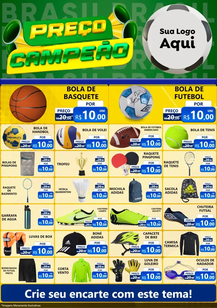 Modelo de Encarte para Encarte A4 Vertical com o tema Preço Campeão - Copa para Artigos Esportivos