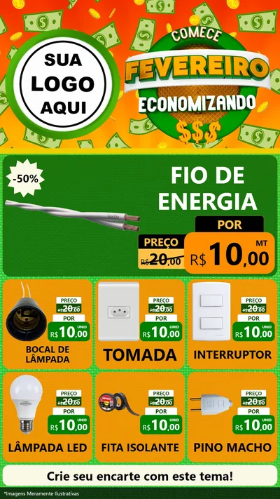 Modelo de Rede Social para Stories com o tema Comece Fevereiro Economizando para Materiais Elétricos