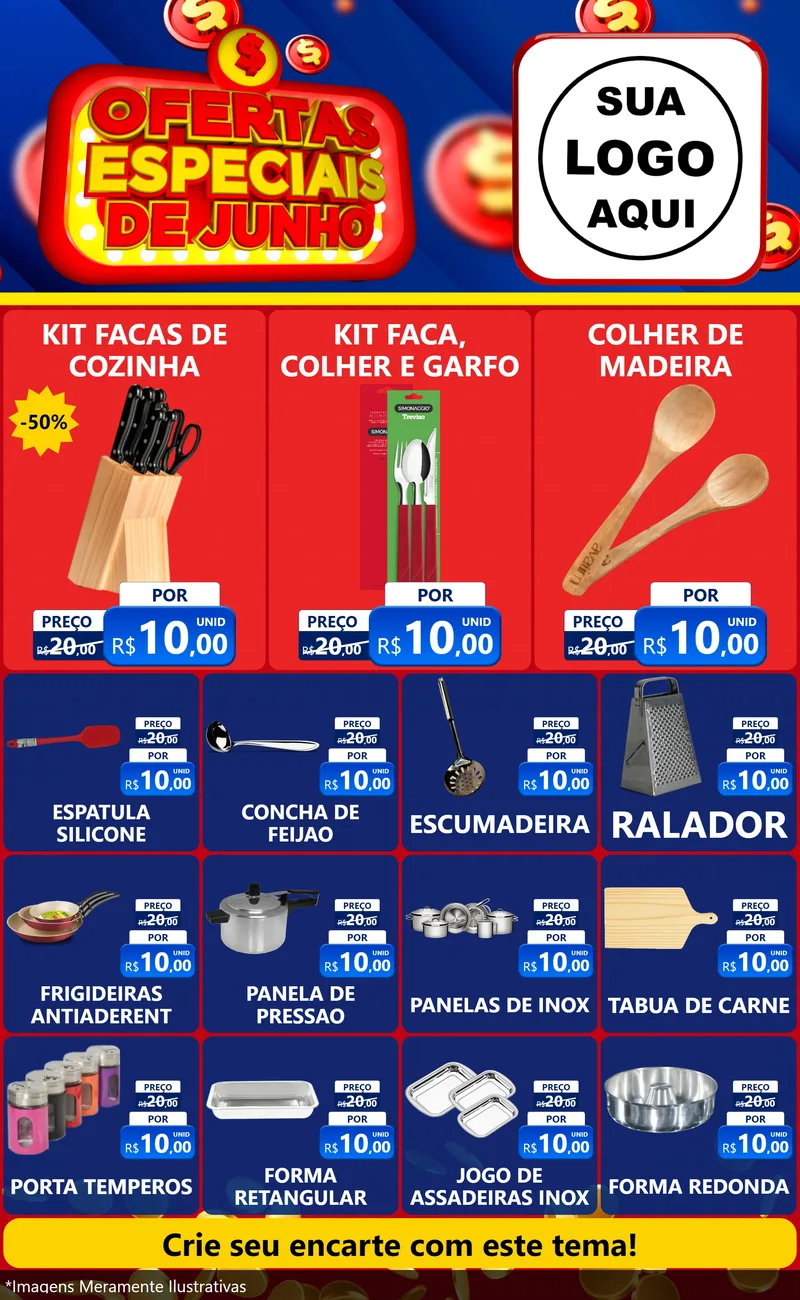 Modelo de Encarte para Encarte Grande com o tema Ofertas Especiais de Junho para Utilidades Domésticas