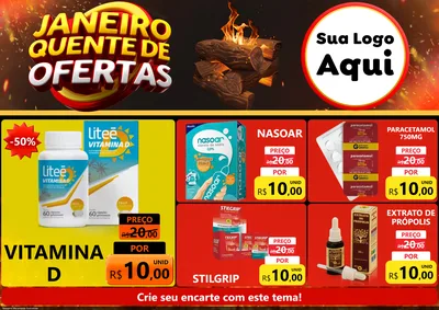 Modelo de Encarte para Encarte A4 Horizontal com o tema Janeiro Quente de Ofertas para Farmácia