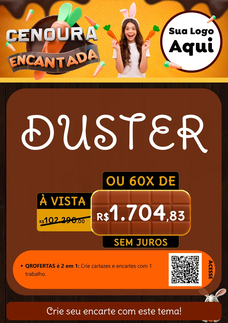 Modelo de Cartaz para Cartaz A4 Vertical com o tema Cenoura Encantada - Páscoa para Concessionaria de Carros