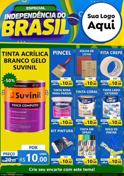 Modelo de Encarte para Encarte A4 Vertical com o tema Especial Independência do Brasil para Tintas e Ferramentas