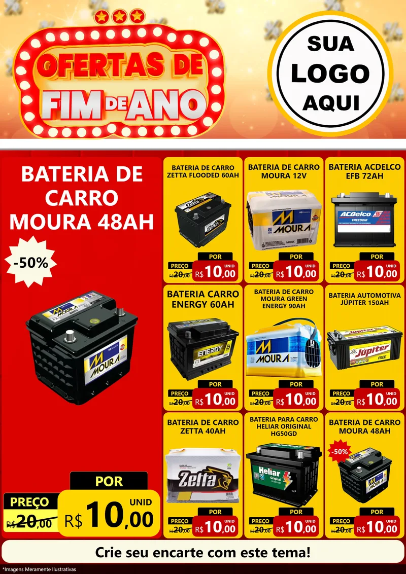 Modelo de Encarte para Encarte A4 Vertical com o tema Ofertas de Fim de Ano para Baterias Elétricas