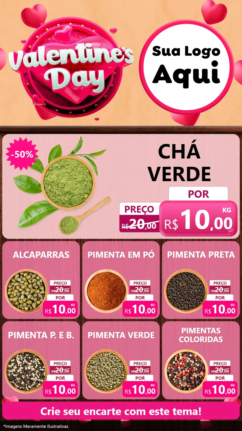 Modelo de Rede Social para Stories com o tema Valentine's Day para Produtos Naturais