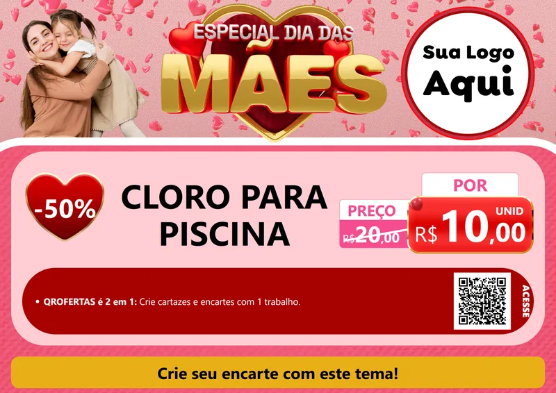 Modelo de Cartaz para Cartaz A4 Horizontal com o tema Especial Dia Das Mães para Produtos para Piscina