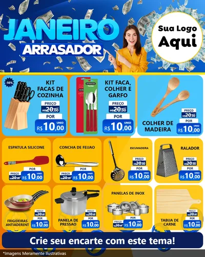 Modelo de Rede Social para Feed Instagram com o tema Janeiro Arrasador para Utilidades Domésticas