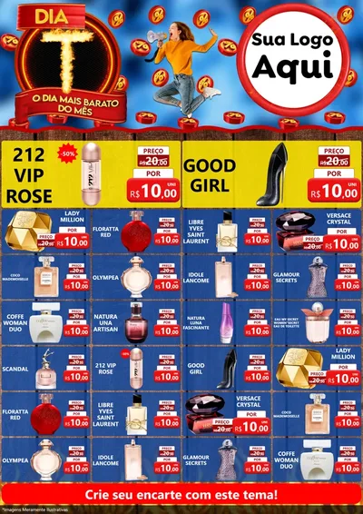 Modelo de Encarte para Encarte A4 Vertical com o tema Dia T - O Dia Mais Barato Do Mês para Perfumes