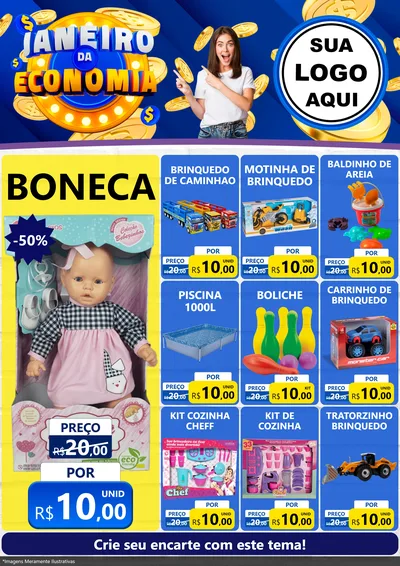 Modelo de Encarte para Encarte A4 Vertical com o tema Janeiro da Economia para Brinquedos