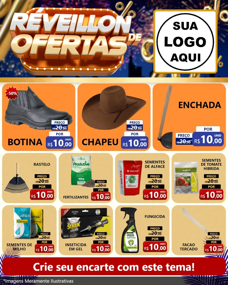 Modelo de Rede Social para Feed Instagram com o tema Réveillon de Ofertas para Agropecuária